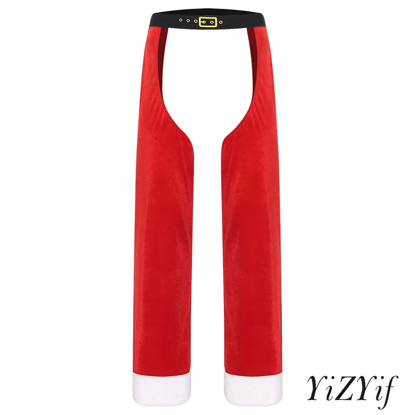 

Men Christmas Open Crotch Tassel Pants Funny Novelty Holiday Velvet Chaps Elastic Waistband Contrast Color Trousers