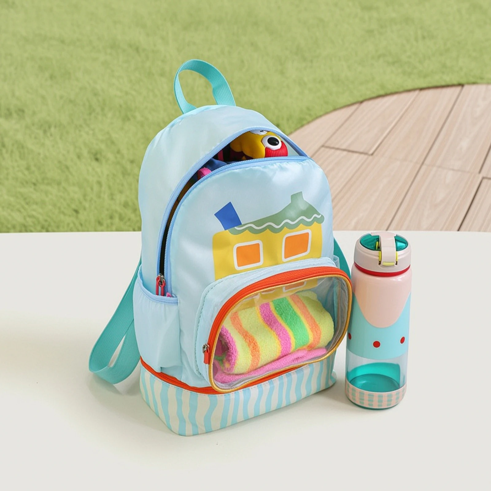 ウェットポケット付きスイムバックパック-透明スイムバックパック-ビーチバッグ-子供用、プール、屋外遊びに最適な広々としたポータブルバッグ