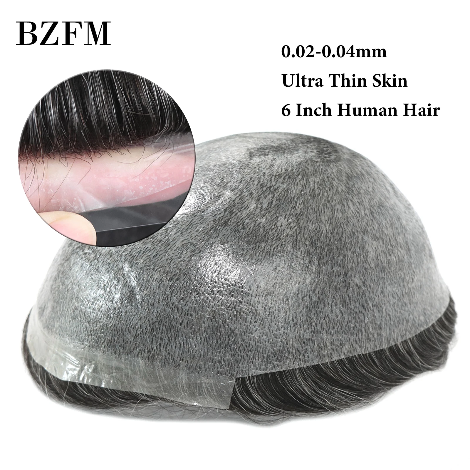 1B40 Grey White Man Hair Patch Toupee For Men 0.03mm Thin Skin Toupee Male Short Wave Human Hair Mens Wigs Replacement Systems