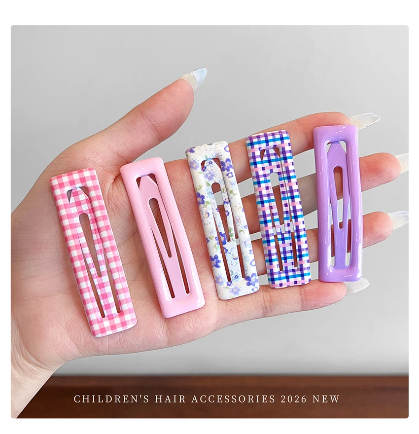Neue koreanische 3-teilige Haarspangen-Sets mit kariertem, floralem und fruchtigem Muster für Frauen, Mädchen und Kinder, BB-Haarspangen, Mädchen-Haaraccessoires – Detail 4