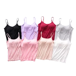 Women Padded Soft Casual Bra Tank Top Women's Spaghetti Cami Top Vest Female Camisole With Built In Bra Summer Breathable Tops