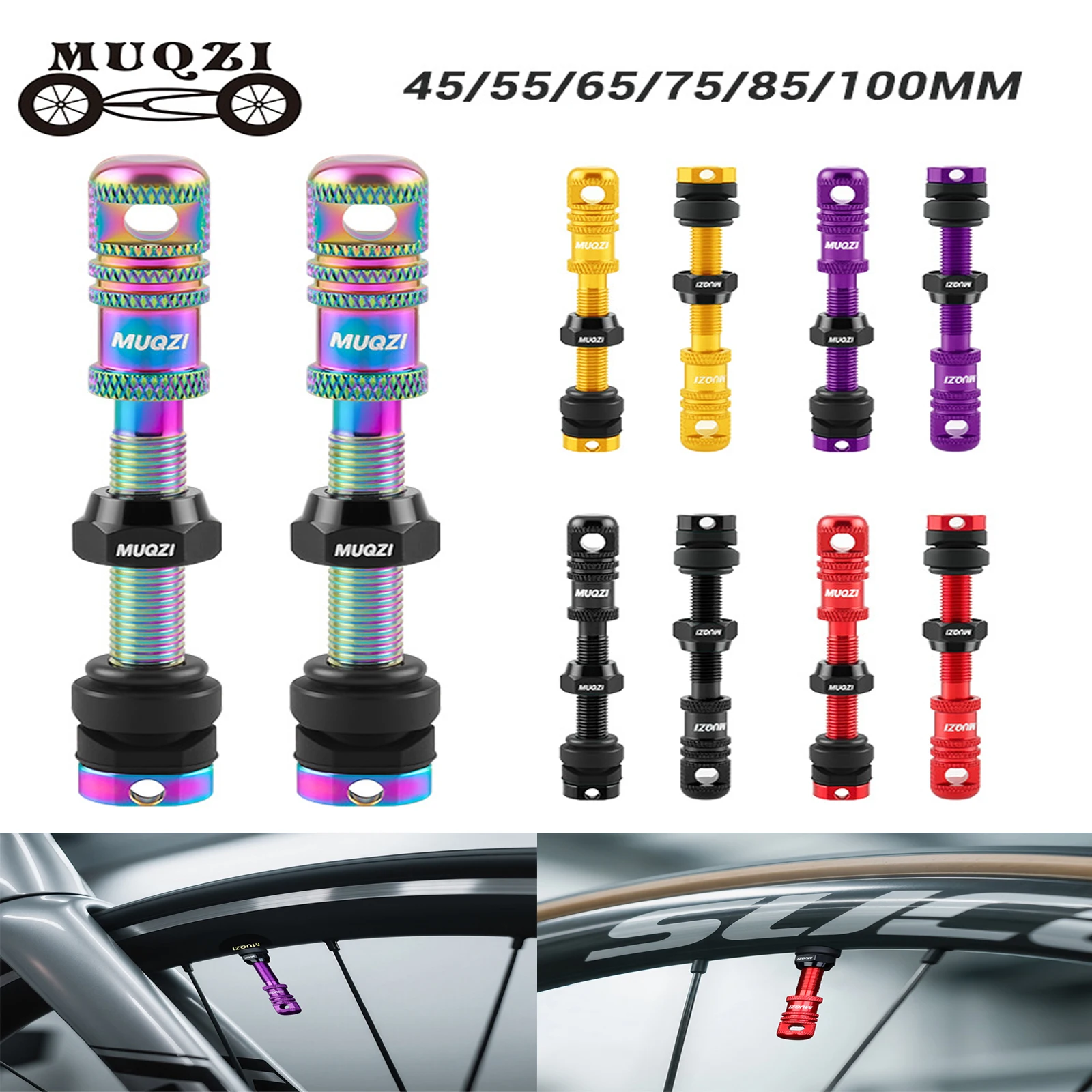 MUQZI Bicycle Presta Tubeless Tyre Valve 45/55/65/75/85/100mm Aluminum Alloy ual-purpose Cap Five Hole Anti-cogging Multi Layer