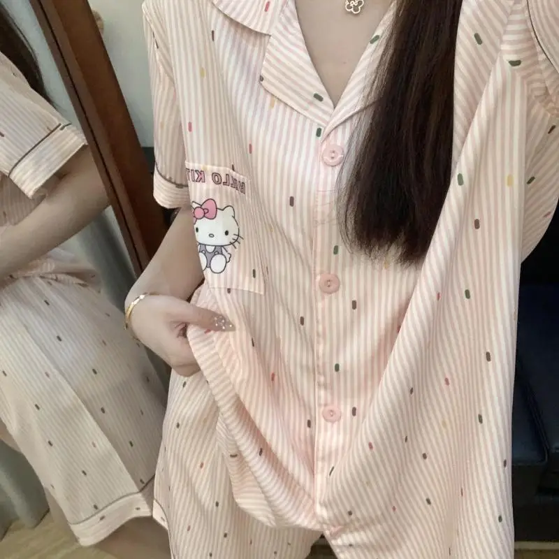

Sanrio New Hello Kitty Kawaii Pajama Set 2Pcs Cute Homewear Girl Summer Sweet Casual Suit Casual Short Sleeve Loungewear Gifts