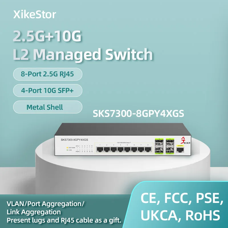 XikeStor 8-Port 2.5G RJ45 Managed Network 4-Port 10G SFP+ Slots Ethernet 2.5g Internet