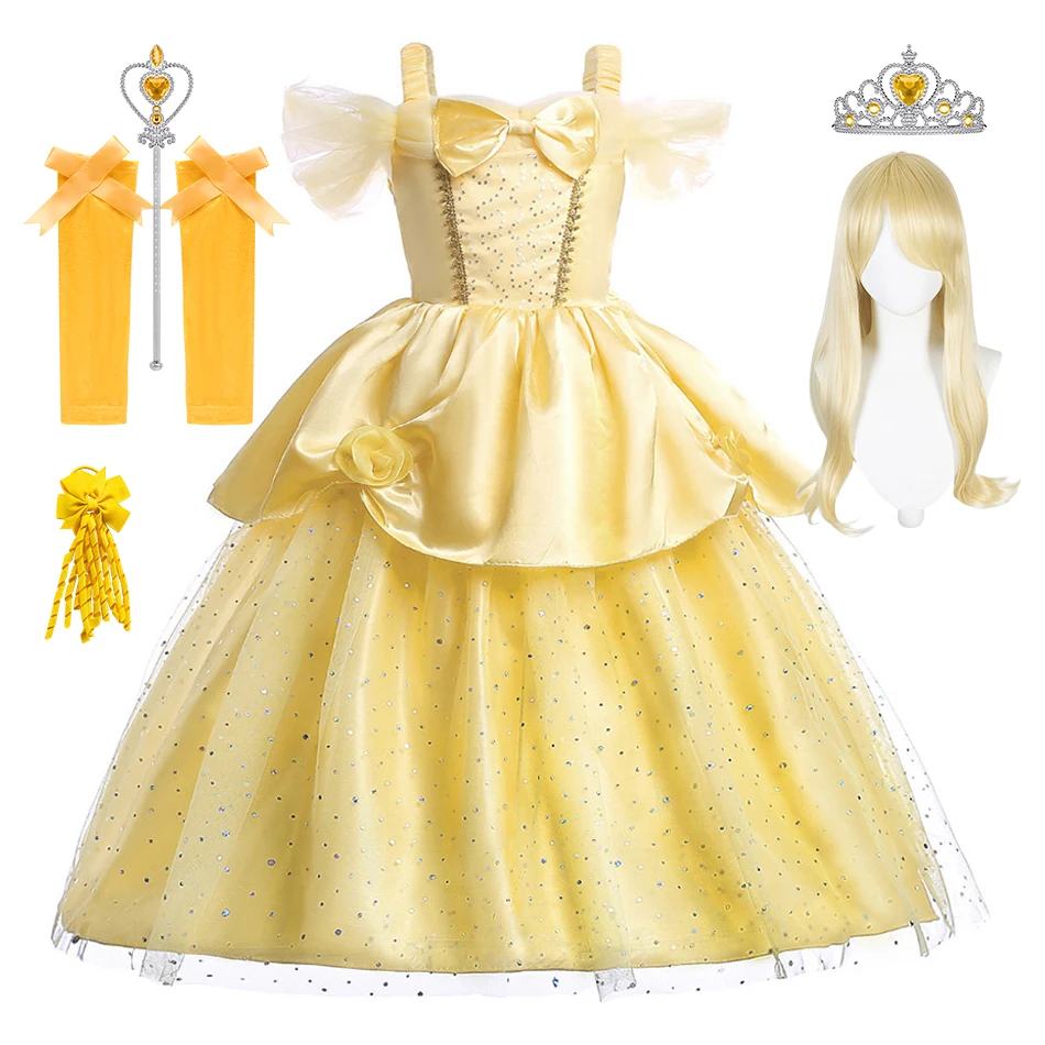 

Halloween Cosplay Costume Girl Cinderella Bell Princess Dresses Child Christmas Carnival Party Dress Kids Beauty Beast Clothes