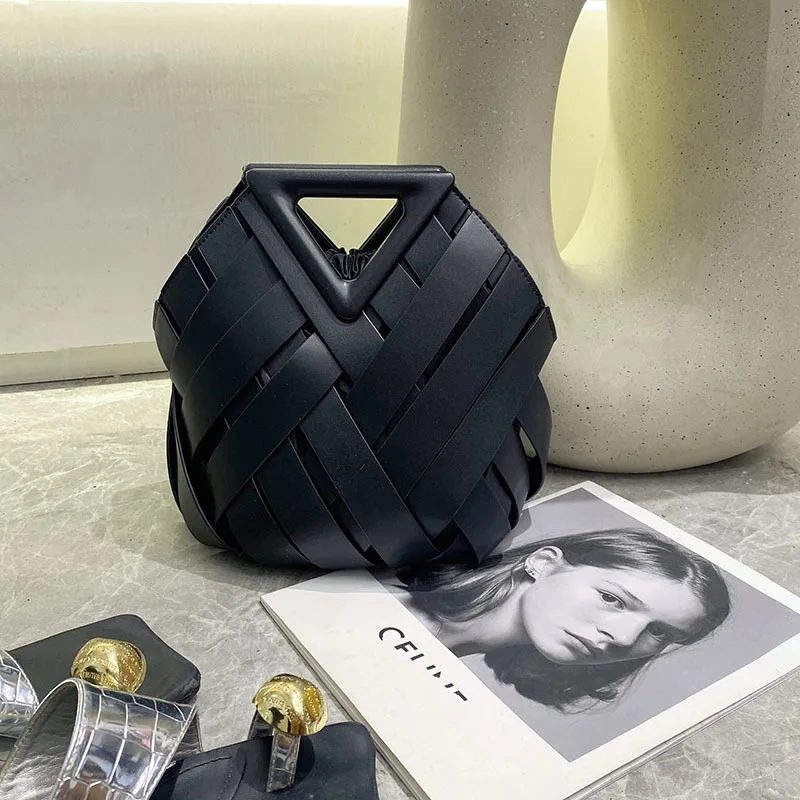 

Woven Design Women Handbag, Tote Basket Bag, High-End Niche Inverted Triangle Shaped Fashion Commuter Bag, Casual Style