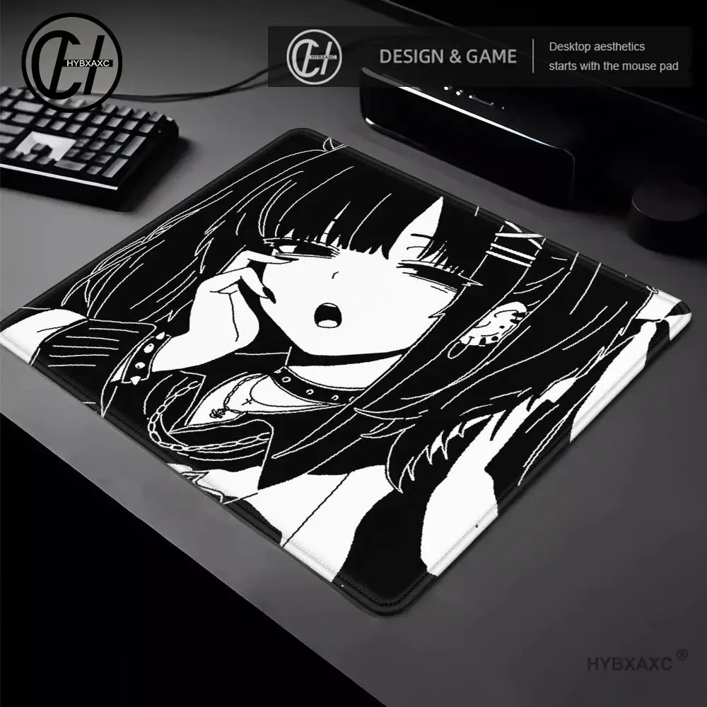 HYBXAXC Anime Girl Non-Slip Mouse Pad 50x50 Gaming Mousepad Keyboard Pad Laptop Computer Desk Pad Black And White Girl Mouse Mat