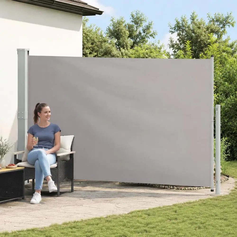 Ausziehbare Seitenmarkise 180 x 300 cm, grauer Sichtschutz, ausziehbares Design für Balkon, Terrasse, Garten, Poolbereich, Außenbereiche