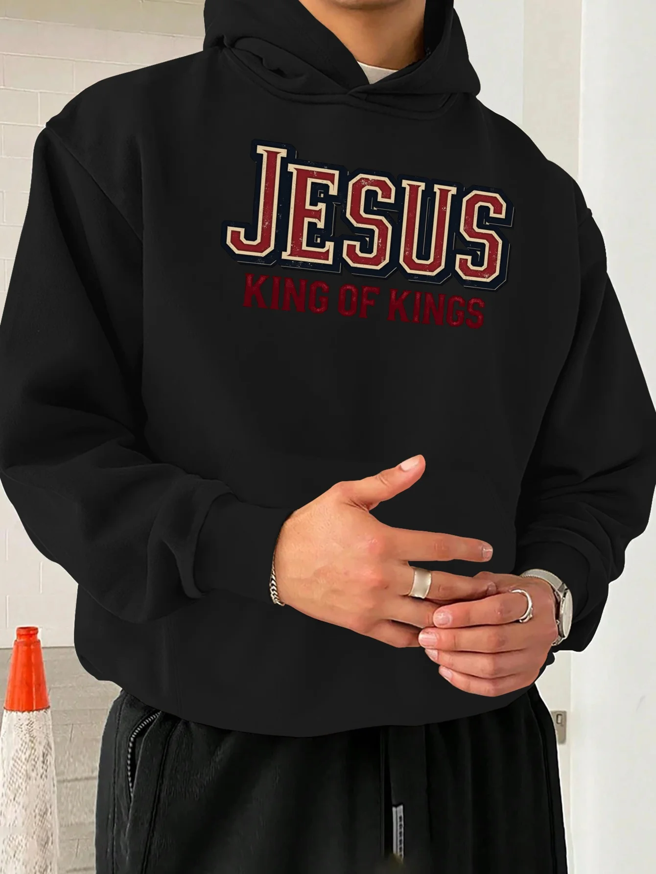 Sudadera con capucha JESUS KING para hombre de talla grande: ropa informal holgada y no elástica con texto en negrita de talla grande
