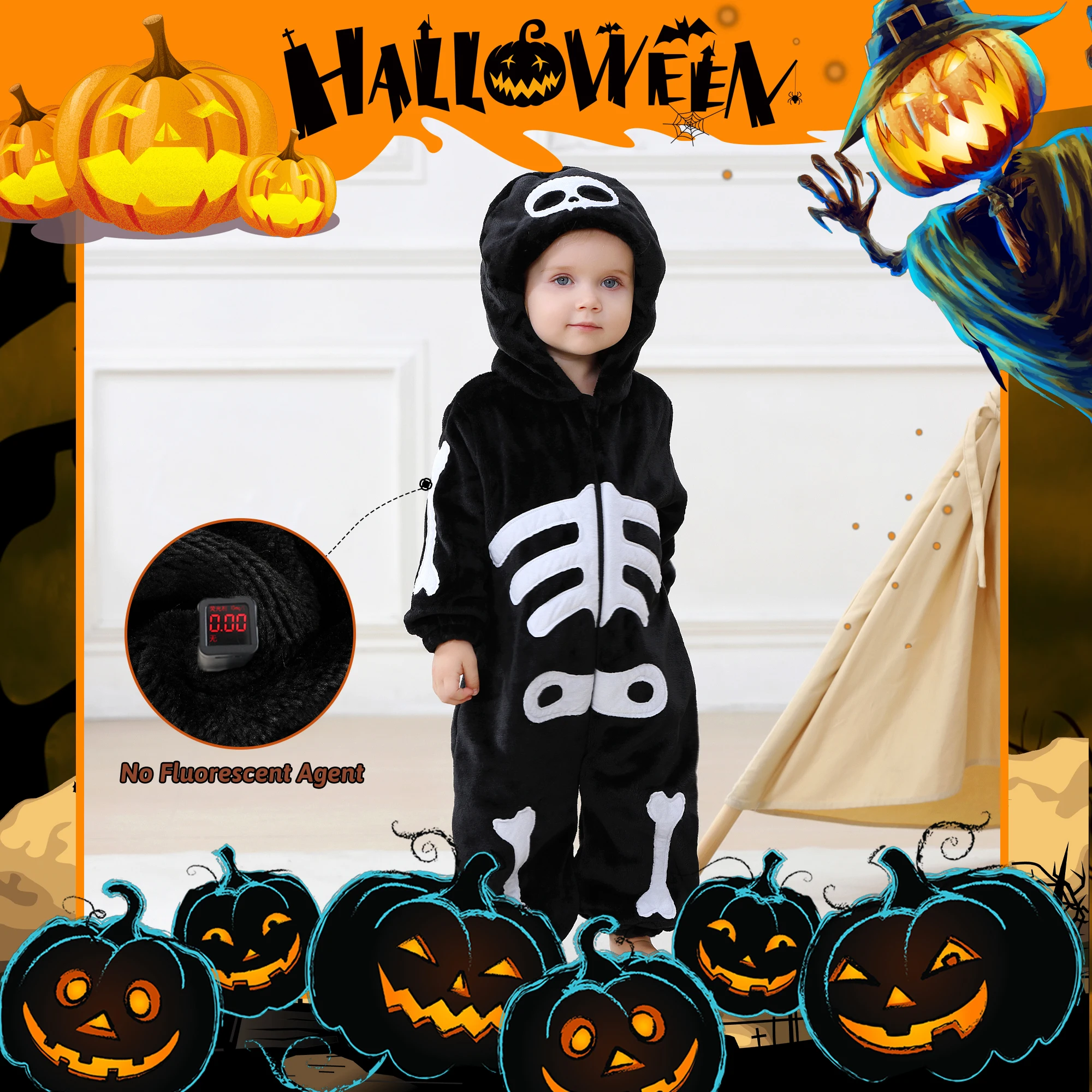 MICHLEY Halloween Cosplay Neugeborenes Baby Mädchen Kleidung Strampler Cartoon Giraffen Kostüm Jumpsuit Winter Warmer Einteiler Outfit für Jungen – Detail 1