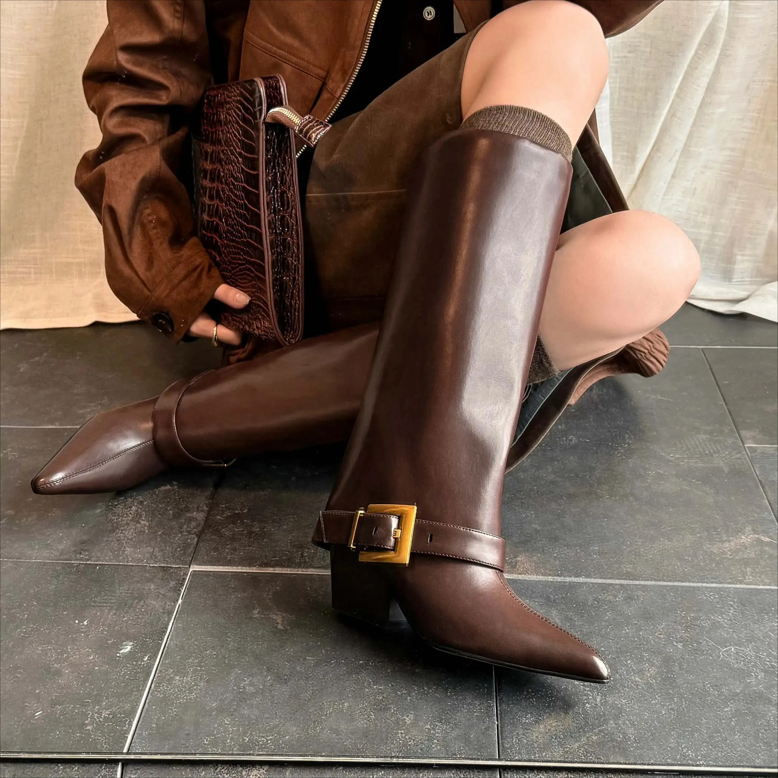2027 Cow Skin Pointed Toe Fash - Women'S Fashion Riding Boots 评论和价格