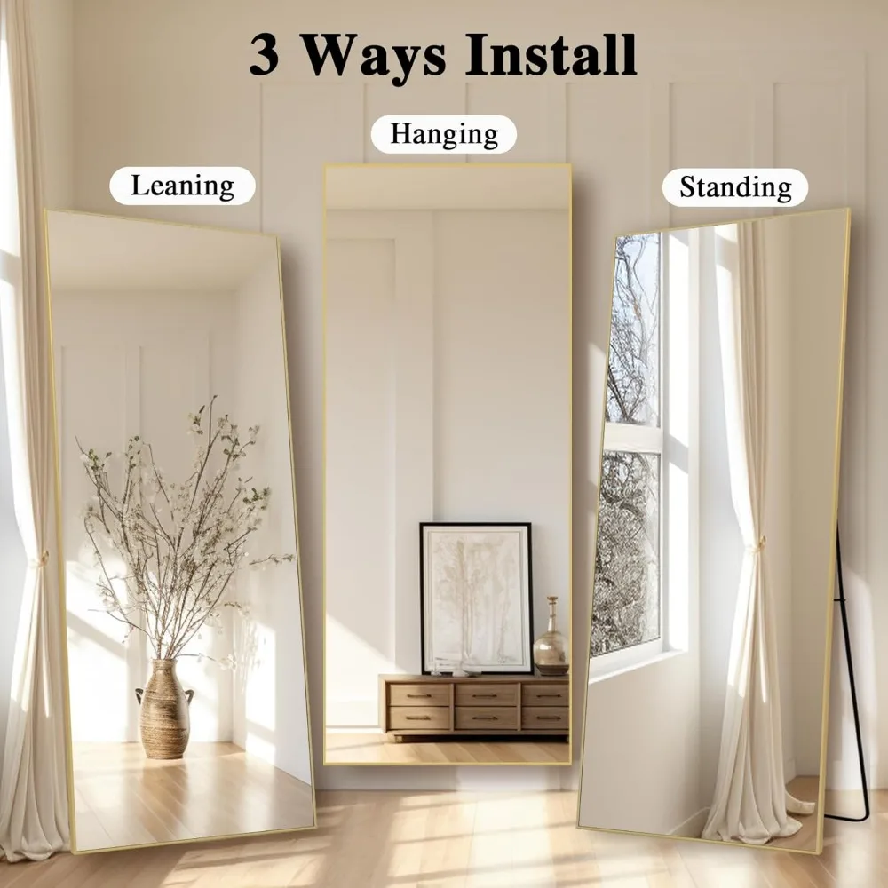 Espelho grande de corpo inteiro com suporte, 26 x 71, retângulo dourado grande, ideal para parede do quarto e vestiário