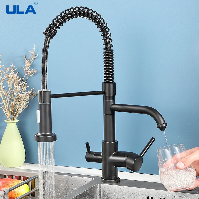 

ULA Kitchen sink copper pull kitchen faucet double outlet water-cooled hot washing basin sink spring faucet