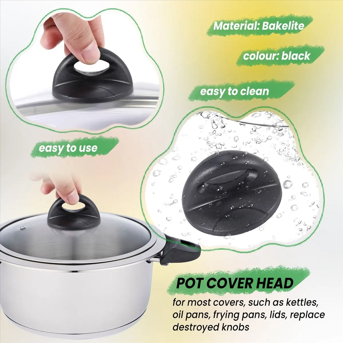 

Efficient- Universal Pot Lid Replacement Knobs, Heat Resistant Pan Lid Holding Handles (1 Pack), Small