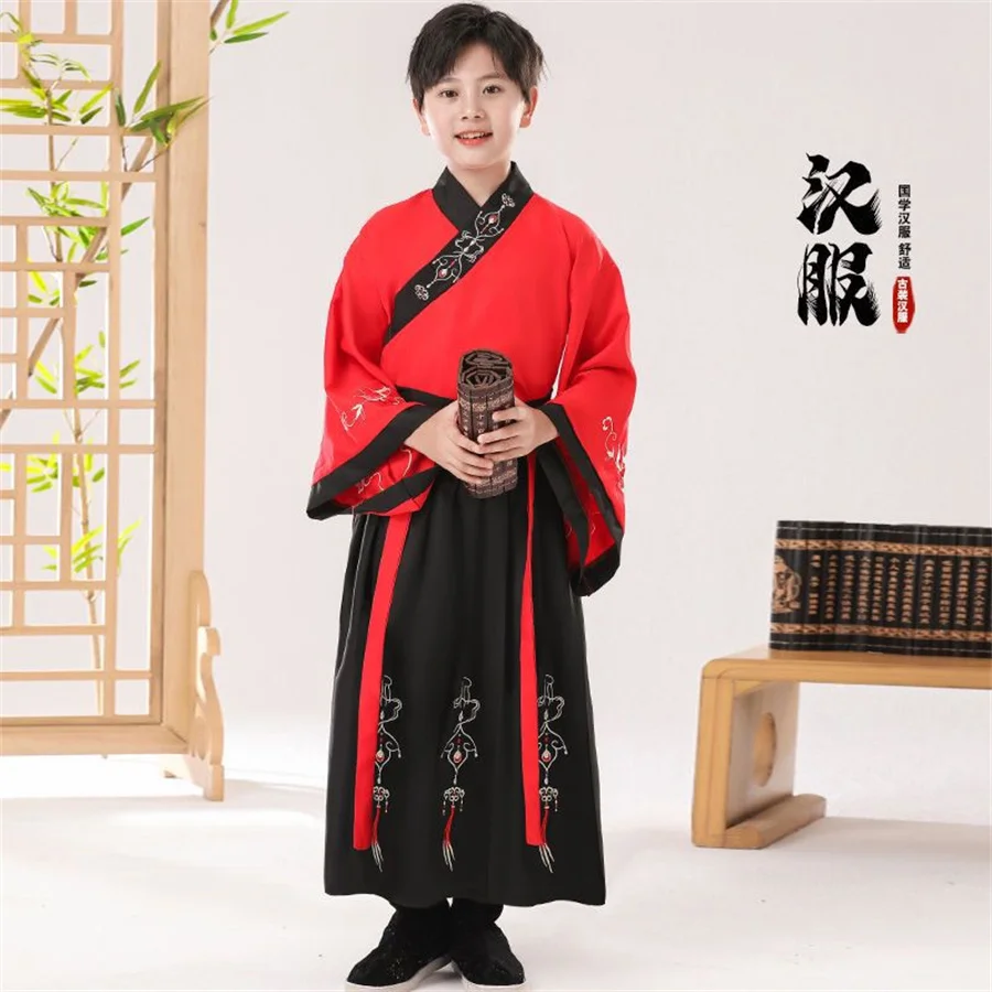 Chinesische alte traditionelle neue Kleidung Set für Kind Junge Mädchen Langarm Folk Dance Hanfu Tinte Malerei Druck Performance Kleid