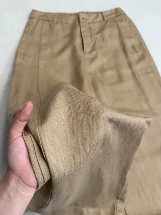 Khaki Cotton Linen Wide Leg Pants Women's Summer New Style Elastic Waist Draping Straight Cut Pants Slimming Vintage Commute ...