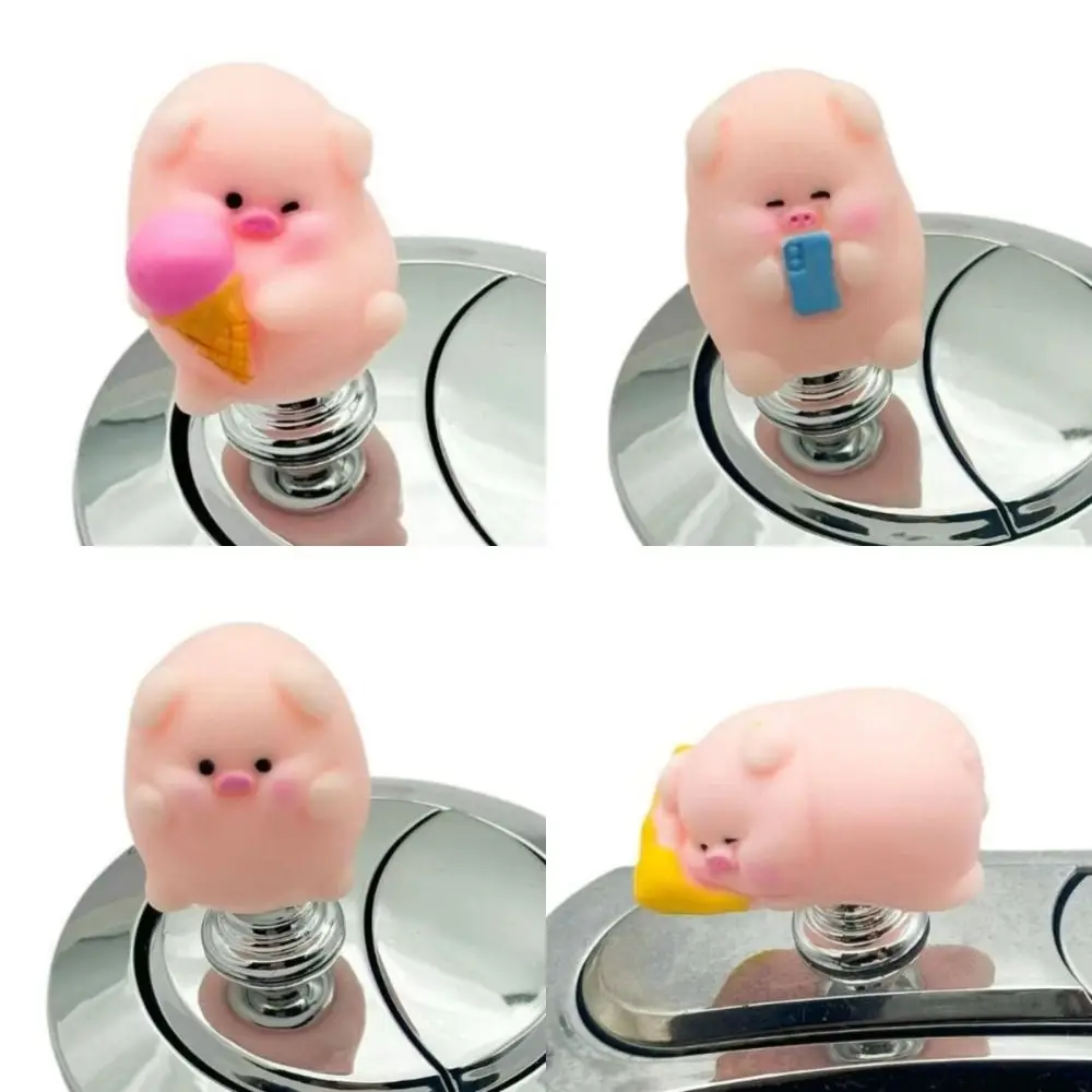 Creative Resin Cute Toilet Press Pink Piglet Nail Protector Water Tank Buttons Durable 3D Water Press Flush Button Women