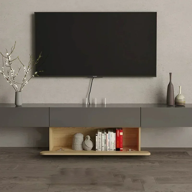 Nordic White Design Tv Stand Simple Innovative Led Strip Hanging Living Room Tv Table Minimalistic Tv Room Furniture