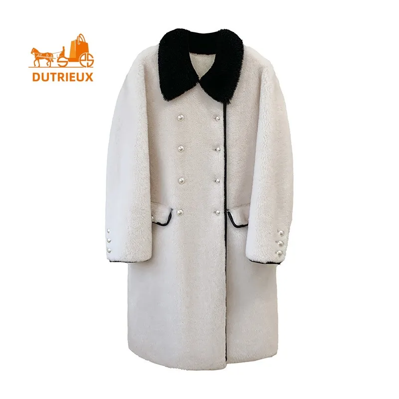 Autumn and Winter Sheepskin Coat for Women, Fashionable Woolen One-piece Genuine Fur Ladies Long Fur Coat Thick Warm Top Jacket