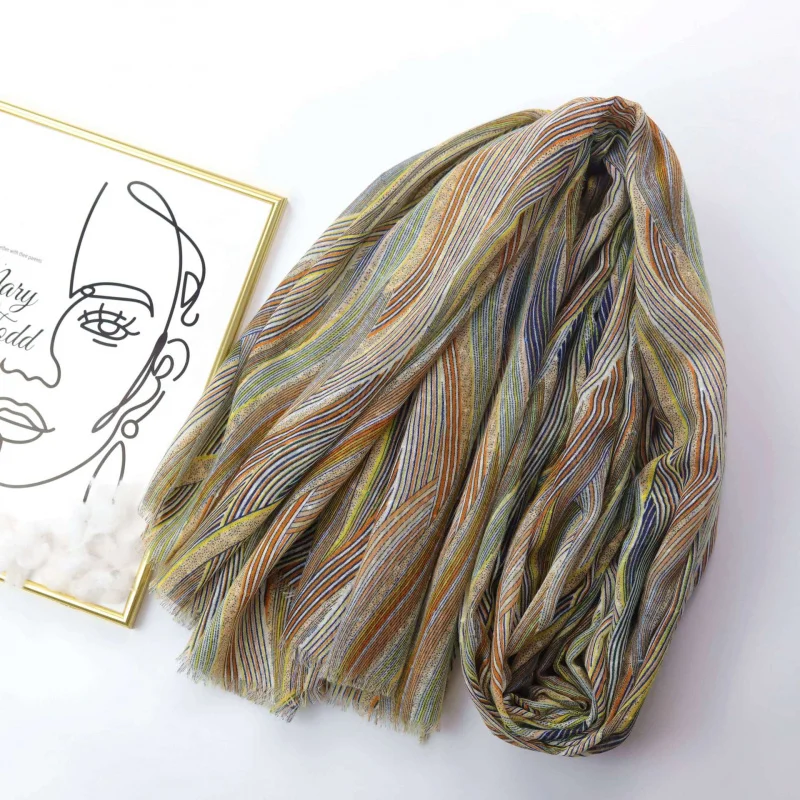 

Factory Sale-Border Live Simple Line Print Silk Scarf New Idea Cloth Women's Long Scarf Spring Summer Scarf