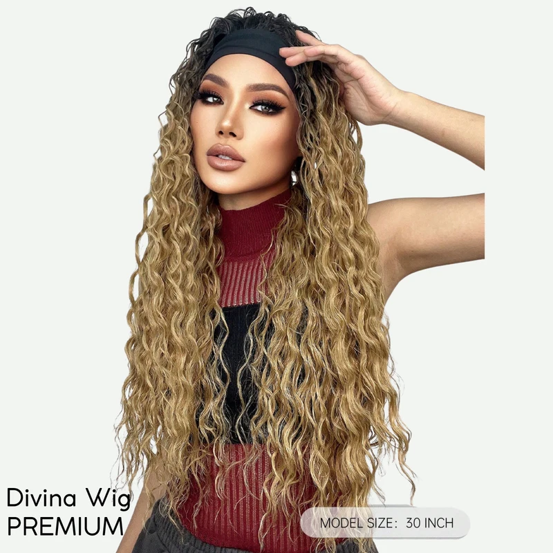 Curly Headband Wig Brown Blonde Heat Resistant Synthetic Hair Natural Look - view 4