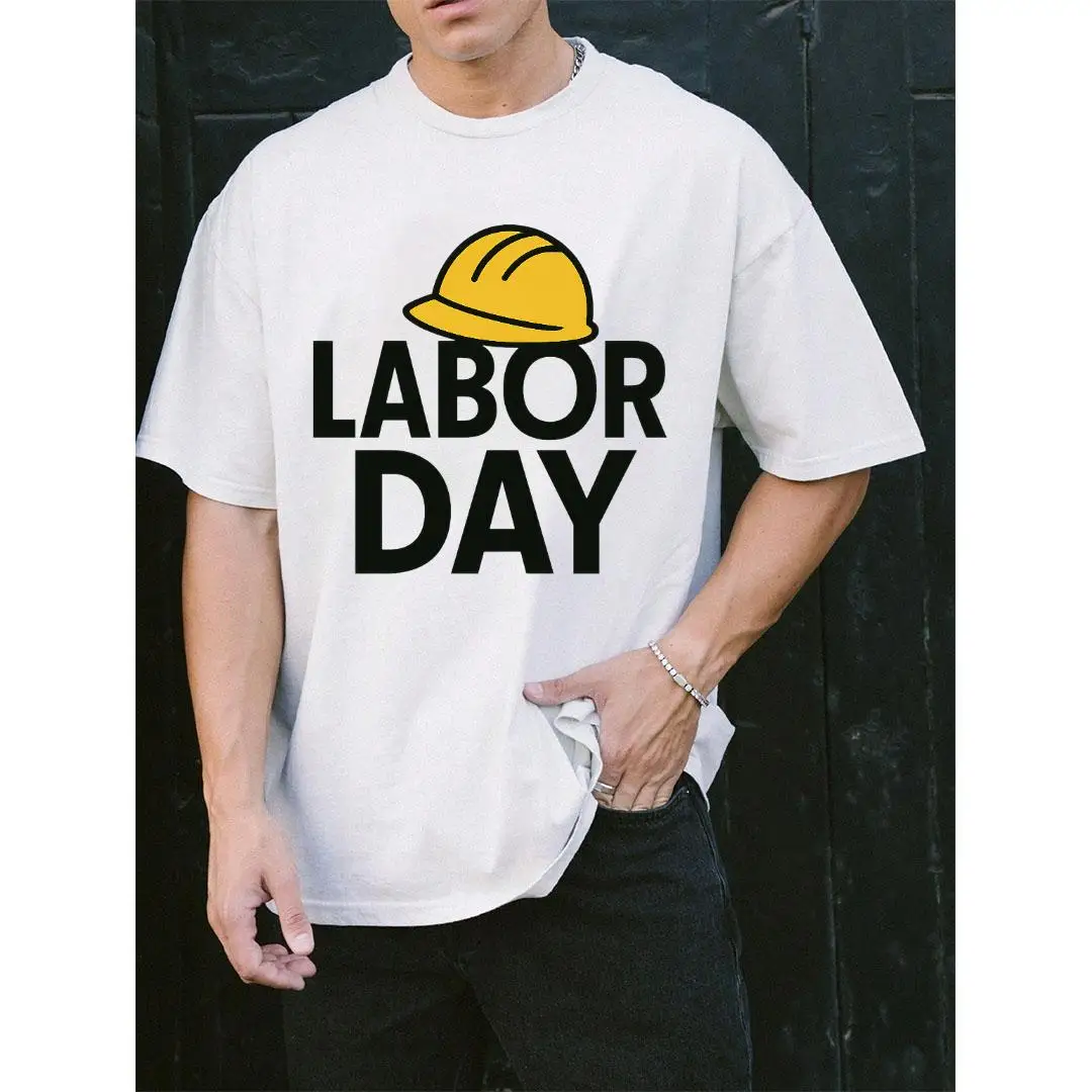 

Labor Day T-Shirt 2025 Construction Worker Gift Safety Helmet Graphic Tee Work Pride Shirt for Men Women Festival Top