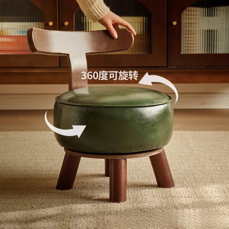 

Wooden Rotating Stool Small Bench Solid Wood Home Stool Living Room Sofa Simple Padded Shoe Stool