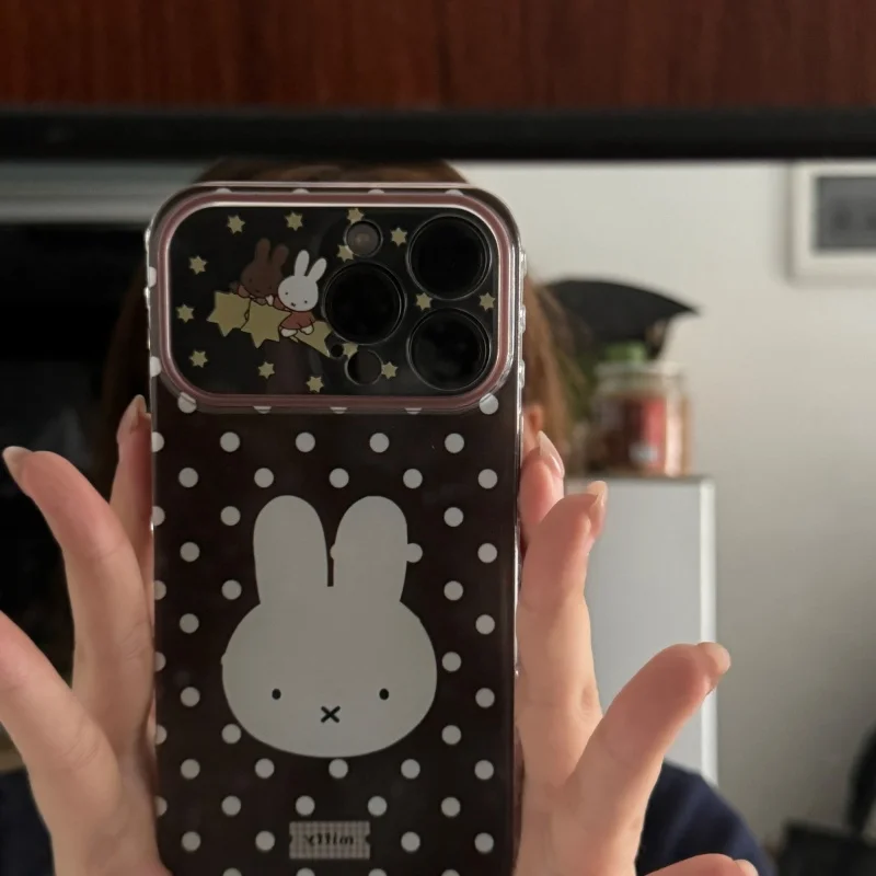 Hot Miffy Rabbit Phone Case for IPhone 17 16 15 14 12 11 Polka Dot Design Precise Openings Large Camera Cutout Protective Back
