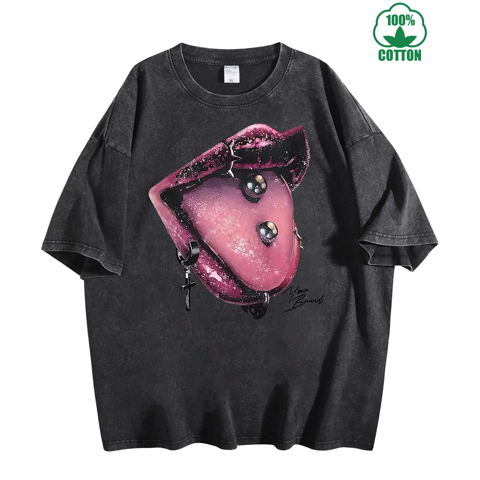 

Винтажная потертая футболка Wicked Lips Sinful Tongue, 230 г, 100% хлопок, удобная уличная одежда большого размера, унисекс