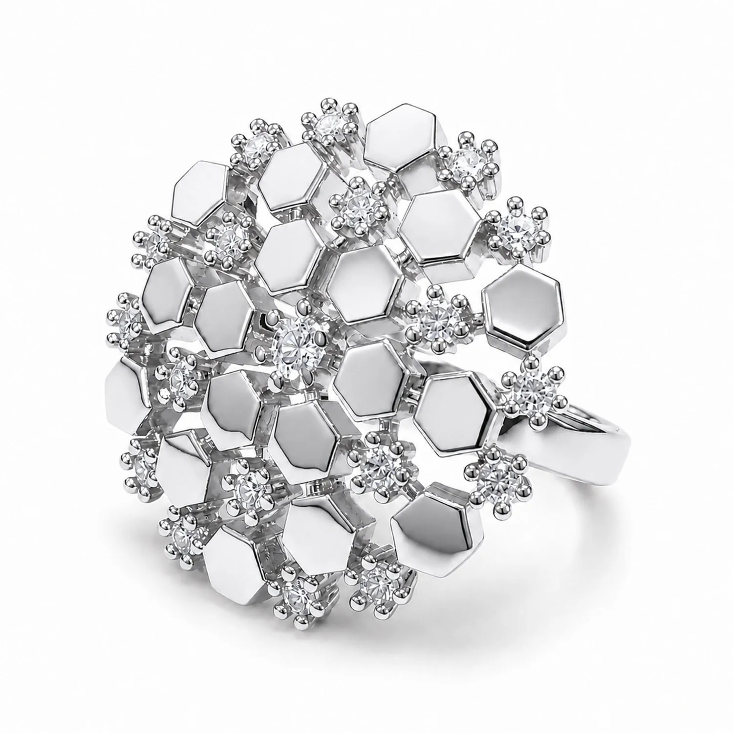 1. Fashion Sparkling Cluster Petal Rhinestone Wide Open Ring Floral Statement Finger Ring Jewelry Gifts For Ladies Daily Banquet