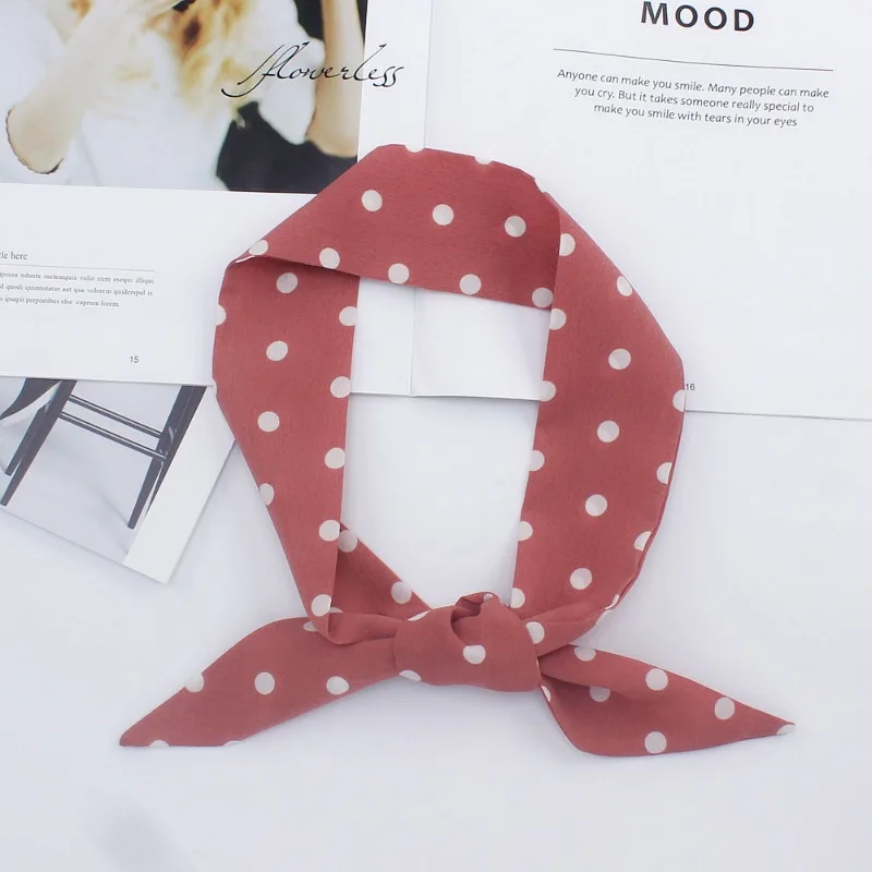 Fashion Dot Ribbon Silk Scarf Women Thin Neck Scarves Lady Small Shawls Bandana Narrow Female Neckerchief Dress Accessories