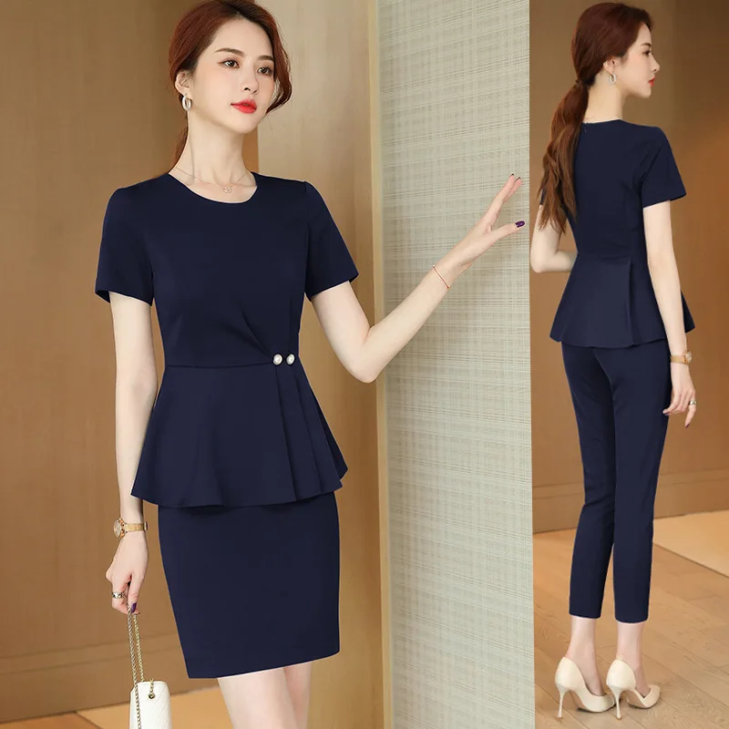 Business Suit Women 2023 Summer Temperament Goddess Style Hotel Uniform Fashion Thin Short Sleeve Jewelry Shop Workwear