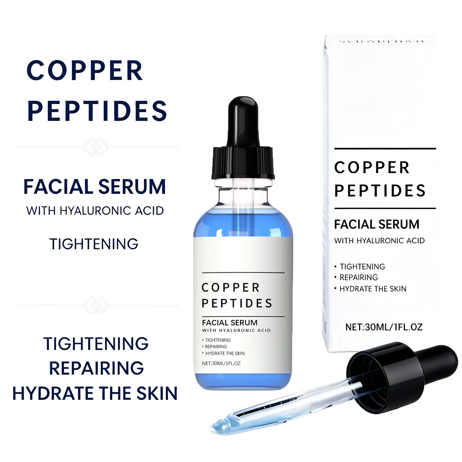 Copper Peptide Essence For Sensitive Dry Mature Skin Moisturizing Brightening Firming Soothing Face Skin Care Hyaluronic Acid Face Serum
