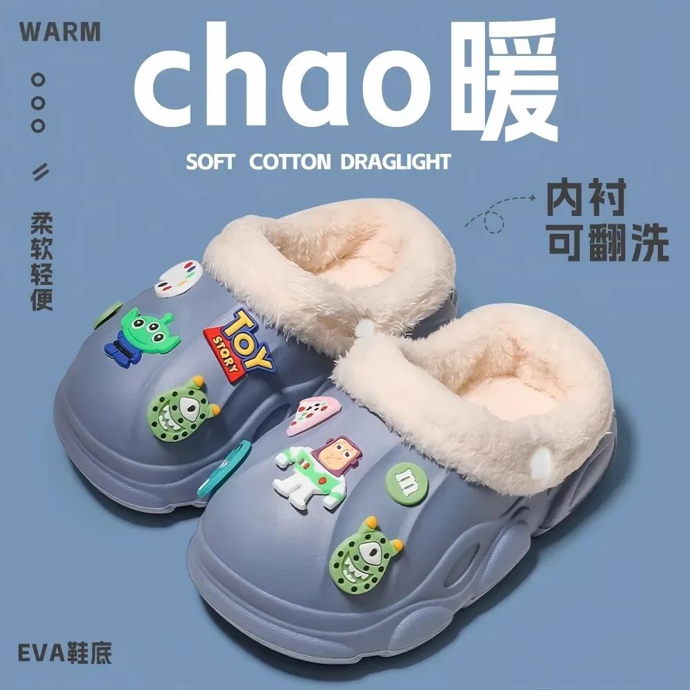 

New Kids Cotton Warm Slippers Slippers Universal Childrens Shoes Boys Detachable Home Indoor Girls Cartoon Non Slip Beach Shoes