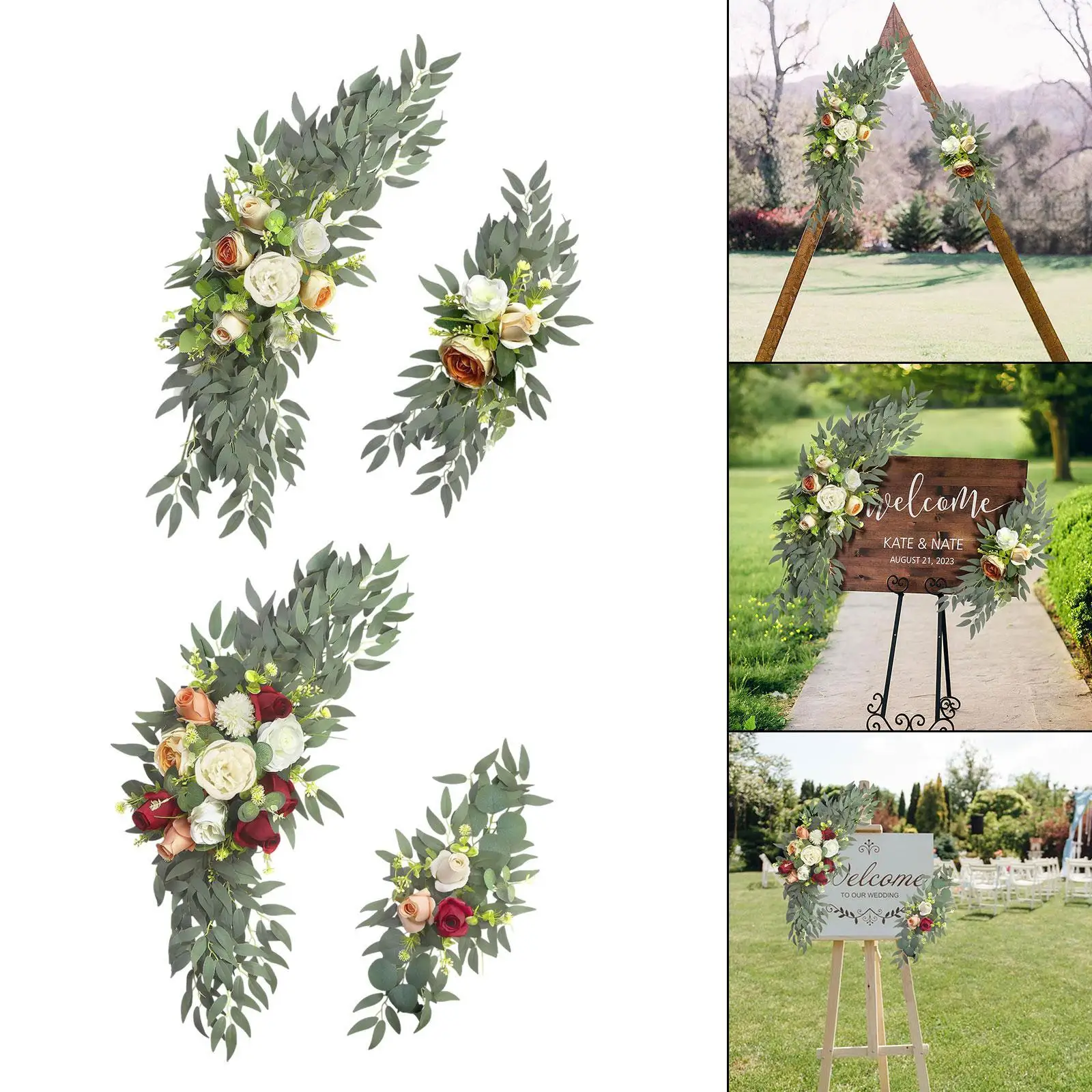 2 قطعة قوس الزفاف الزهور اليدوية الأزهار غنيمة خلفية معلقة الأزهار الاصطناعية غنيمة لخلفية الباب الأمامي أربور الجدول المنزل