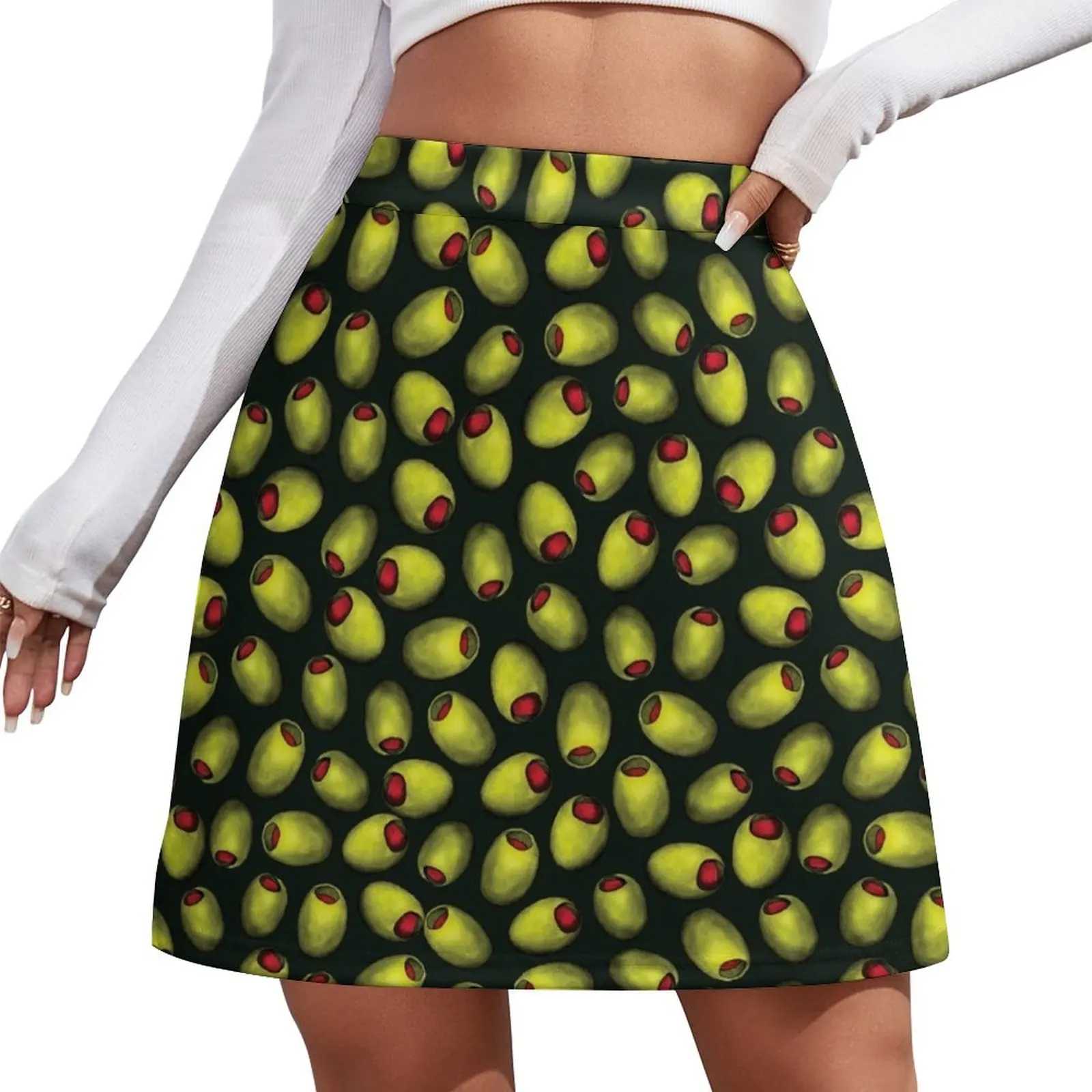Green Olives with Red Pimentos - Novelty Food Pattern Mini Skirt mini denim skirt luxury women's skirt korean style clothing