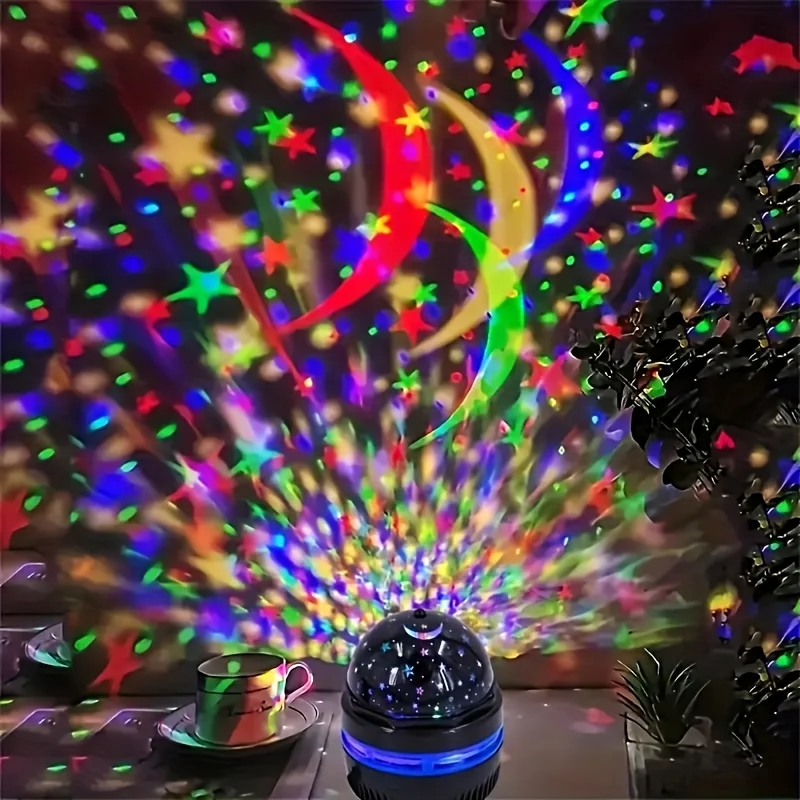 Pop LED Night Light Starry Moon Projector Lamp USB Plug-in RGB Colorful Room Ambiance Lamp Auto-Rotating Kids Room Party Bar Dec