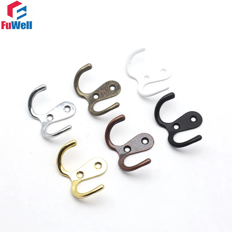 Fuwell 7 Pcs Zinc Alloy Simple Cabinet Wardrobe Double Hook Kitchen Bathroom Wall Mounted Clothes Hat