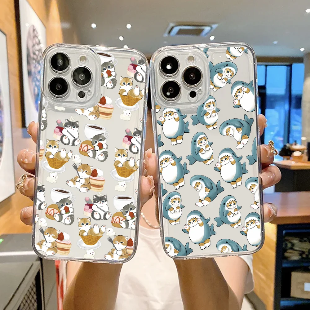 Mofusand Shark Cat Handyhülle FUNDA für iPhone 12 11 13 14 15 16 MINI Max Pro Plus stoßfeste weiche klare Rückseite