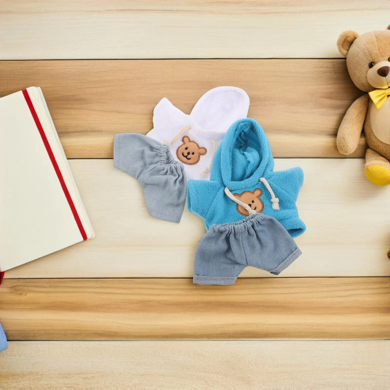 

4Pcs Bear Clothes Kit Hoodie Denim Pants for 20Cm 8Inch Small Stuffed Animals Make Your Own Bear Outfit Stuffed Clothes