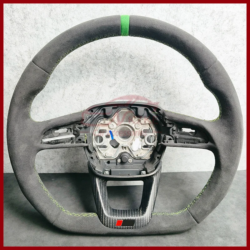 Suitable for Audi Q3 full fur steering wheel with carbon fiber frame with original logo and can be matched with shift paddles