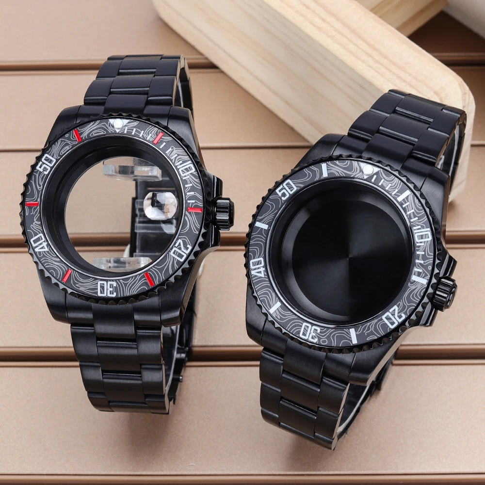 

40mm Black Watch Case NH35 Ceramic Insert Sapphire For SUB Yacht NH35 NH36 NH34 Miyota8215 ETA2824 Steel Bracelet Mod Watch Case