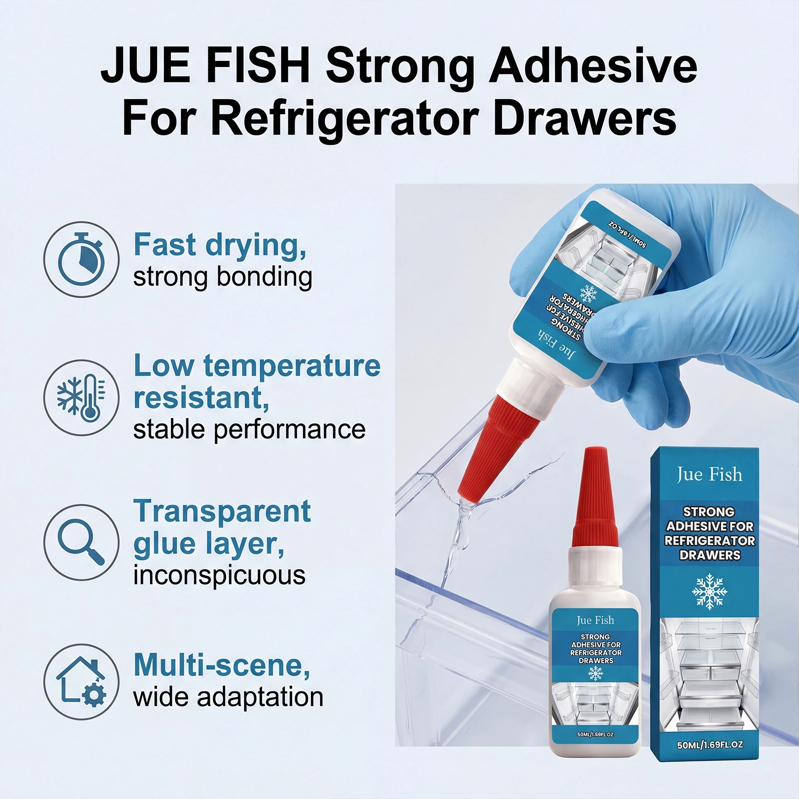 Fridge Drawer Repair Adhesive Nail-Free Strong Instant Glue Waterproof Refrigerator Interior Parts Fix Kitchen Repair Adhesive