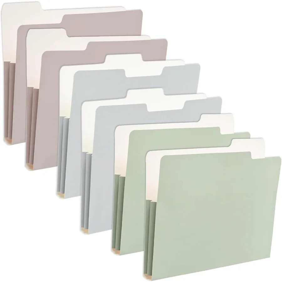 6 pacotes de pastas de arquivo decorativas de acordeão tamanho carta de capacidade extra com aba de 1/3 cortes para escritório, escola, casa, organização de mesa