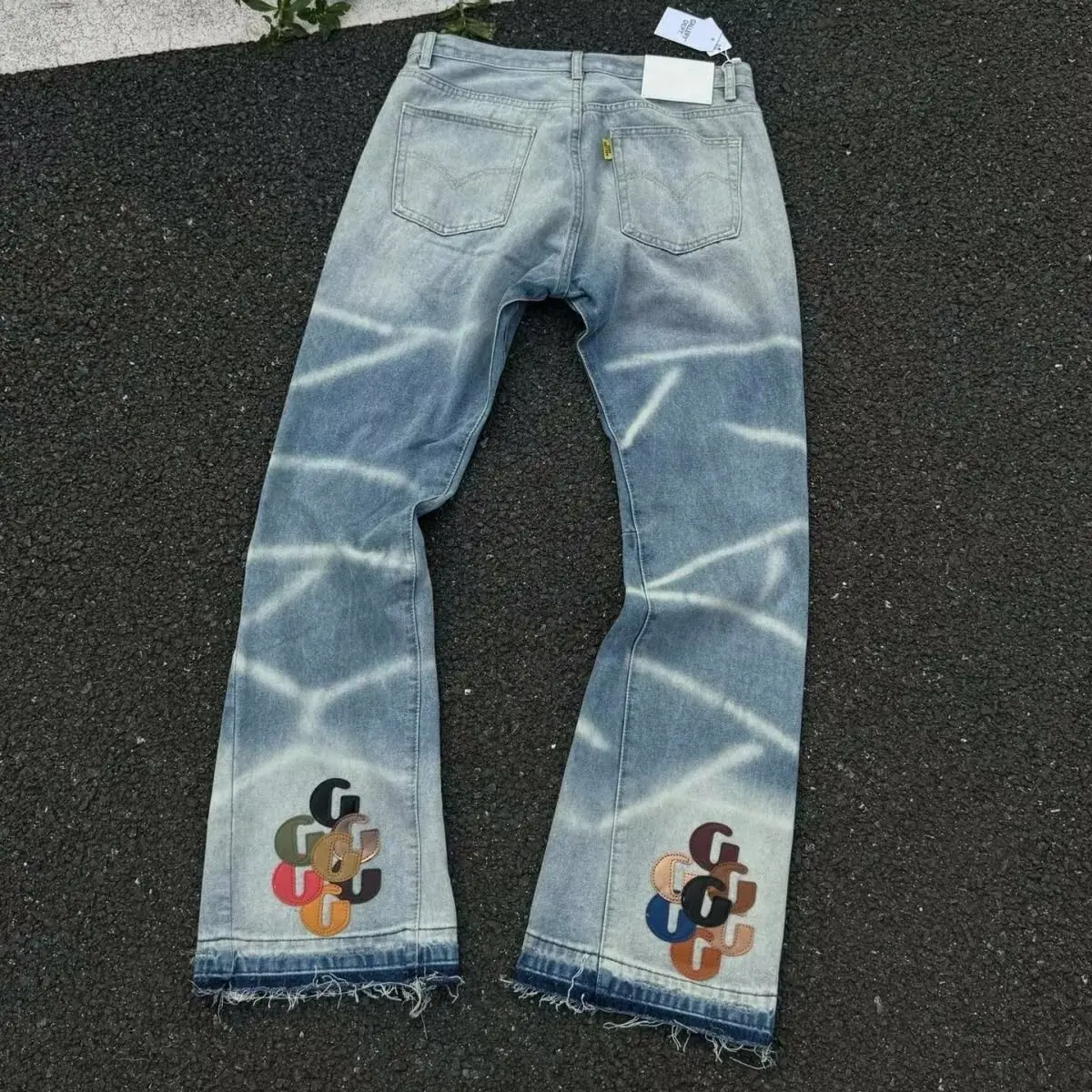 Jeans Long Pants Trendy Splatter Graffiti Micro Speaker Patchwork Ripped Casual Loose-fitting Fashionable Comfortable Man