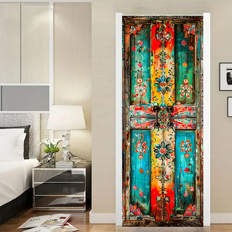 1 pair of retro floral door decorations, self-adhesive Bohemian style door stickers, suitable for decorating living rooms, bedro