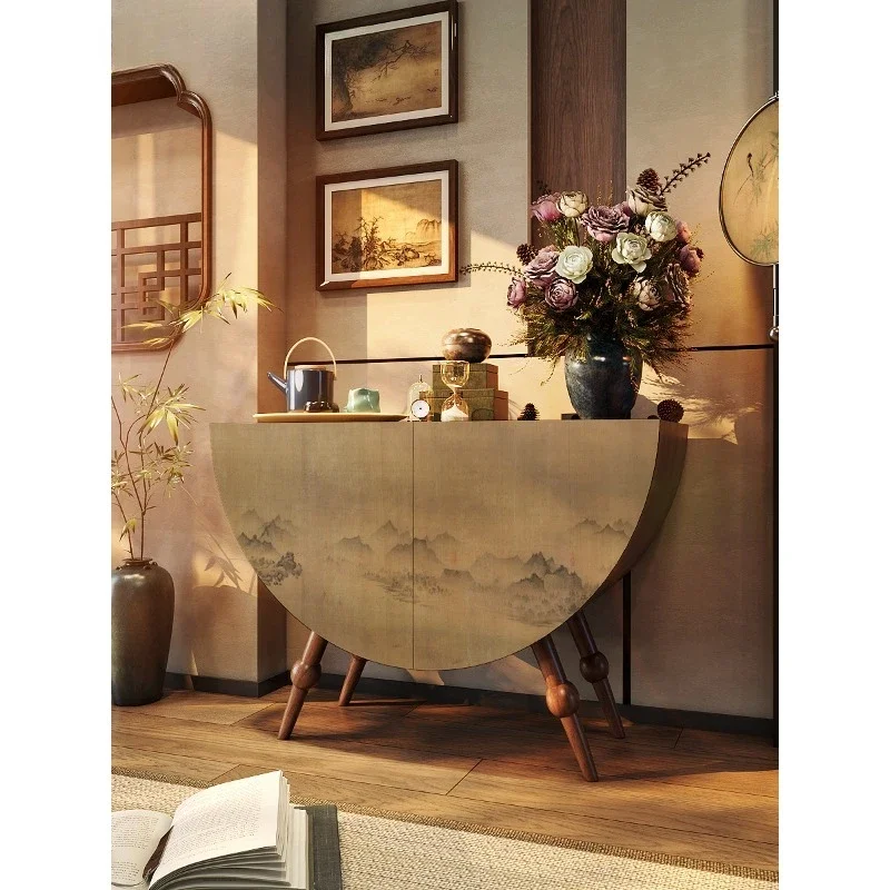 Chinese retro landscape solid wood porch cabinet dining room solid wood storage cabinet living room TV side cabinet