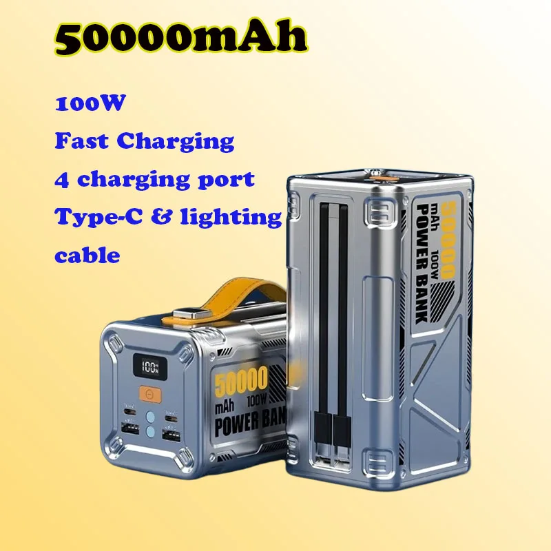 

Внешний аккумулятор большой емкости 50000 мАч с быстрой зарядкой PD100W, USB-C, для iPhone 15, Xiaomi, Samsung, ноутбуков