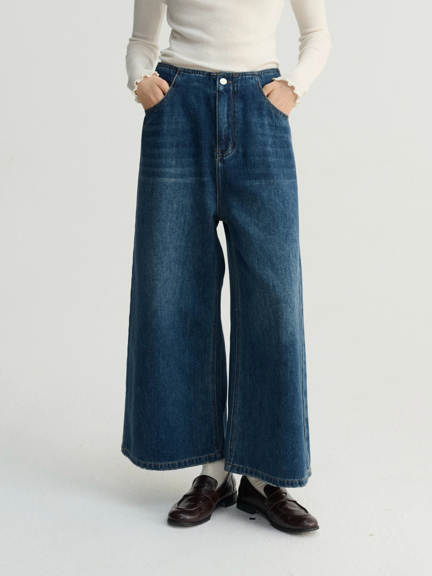 

Джинсы Sullenger Vintage Waed Blue Fce, широкие прямые брюки, длина 9/10, осенне-зимние, свободные, стройнящие, универсальные, из денима