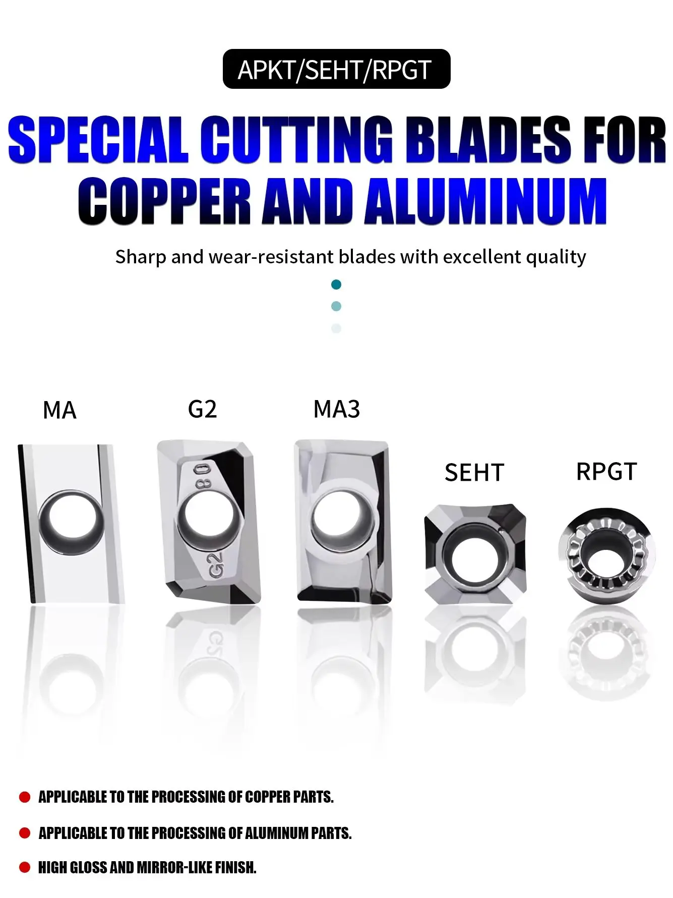 Hartmetall-Schneideinsätze APKT1604 APKT1135 Fräseinsätze für Aluminium- und Kupferbearbeitung – Detail 1